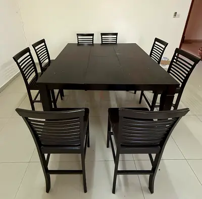 Large 8-Seater High Dining Table Set – 150x150cm – Includes 8 Chairs