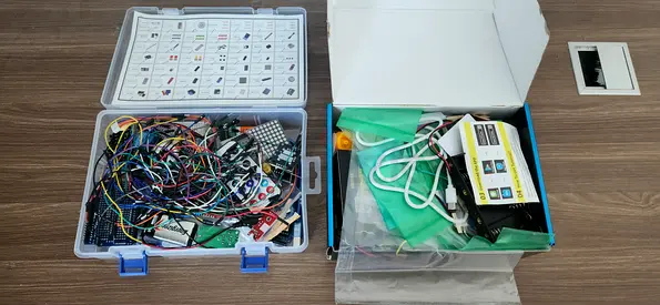 Electronics parts  components kit — mixed modules, wires, sensors (lot)