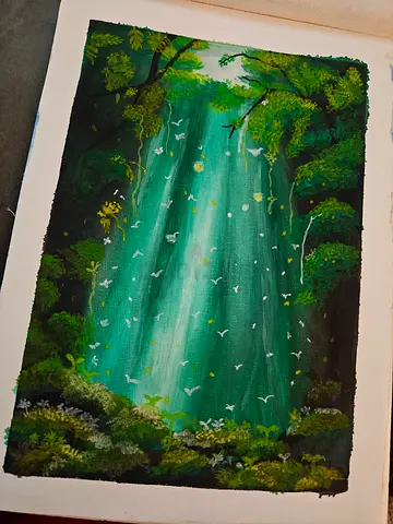 Original Waterfall Nature Painting on Paper