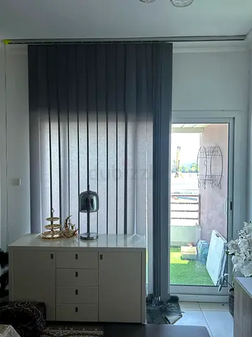 Grey Vertical Fabric Blinds - Good Condition, Modern Look