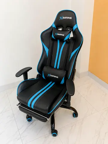 Comfortable X-Gaming Racing Chair with Footrest - Black  Blue