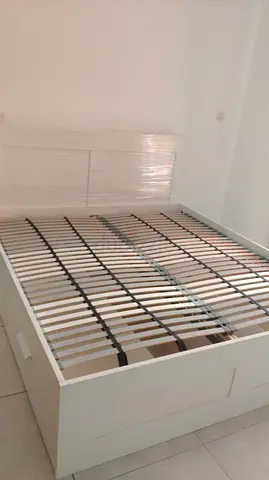Ikea Malm White wooden bed frame with slatted base and storage drawers - Good condition