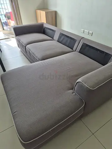 Gray L-shaped Fabric Sofa with Chaise - Good Condition