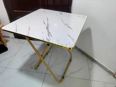 Foldable Marble-Top Portable Table with Gold Frame