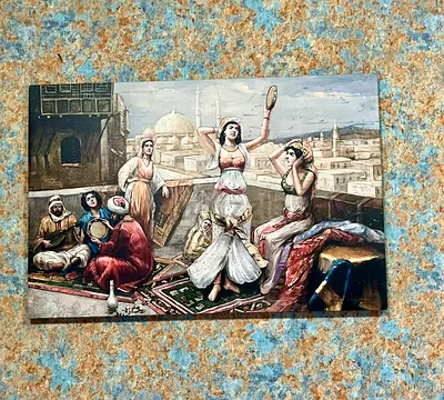 Vintage Orientalist Print of Dancing Scene — Framed Art Reproduction