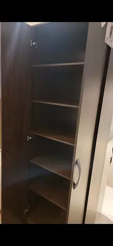 Tall Dark Brown Wooden Storage Cabinet with Shelves