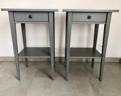 Pair of Grey Wooden Bedside Tables with Drawer and Lower Shelf