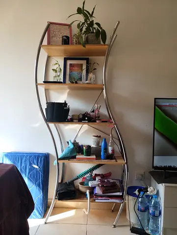 Curved Wave Wooden  Metal Display Shelf - Modern Decorative Unit