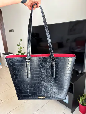 ALDO Black Croc Tote Bag with Red Interior – Excellent Condition