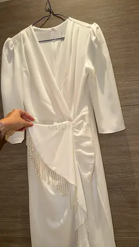 White Elegant Dress with Beaded Fringe Detail