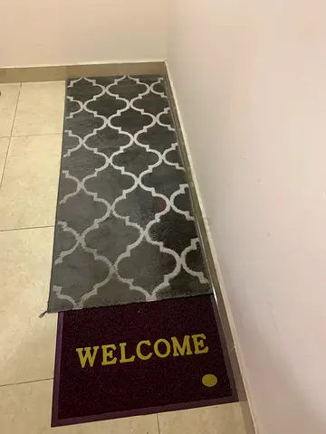 Grey geometric runner rug + Welcome doormat (used)