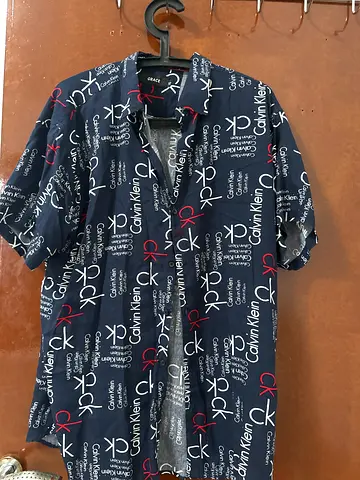 Calvin Klein All Over Logo Print Button Up Shirt
