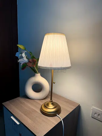 Brass Table Lamp with Pleated White Shade - Good Condition