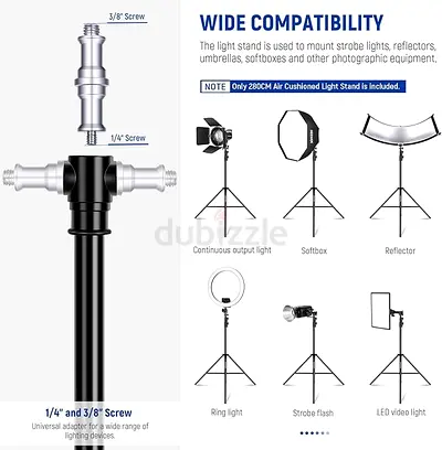 NEEWER 9.2ft/2.8m Air Cushioned Light Stand, Heavy Duty All Metal Tripod Stand with 1/4 to 3/8