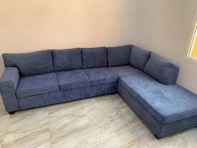 L-shaped blue fabric corner sofa - 3-seater with chaise