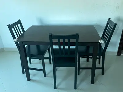 Wooden 4-Seater Dining Table with 3 Chairs - Dark Brown