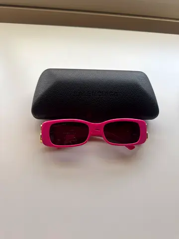 Pink balenciaga original rectangular sunglasses with black Balenciaga case - gently used