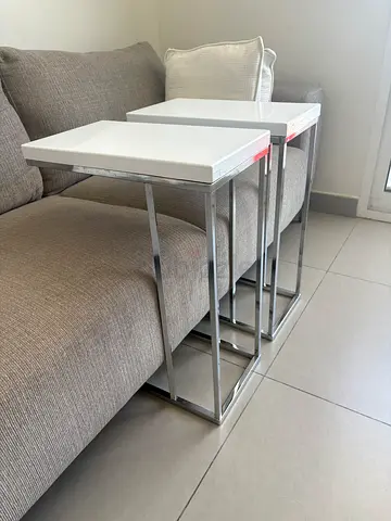 Set of 2 Nesting Side Tables with Chrome Frames and White Tops