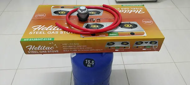 Helitac 2-Burner Steel Gas Stove with Hose and Regulator in Al Ain.