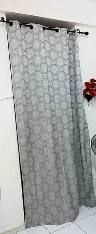 Grey Grommet Curtains with Circular Pattern — Single Panel