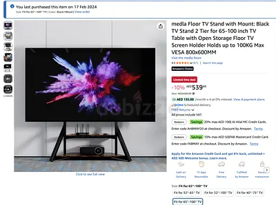 Tv stand can hold up to 100” tv