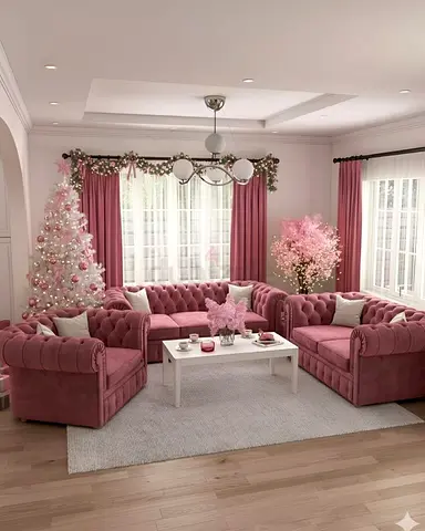 Brand new Plush Pink Velvet Chesterfield Sofa Set (3-Piece)