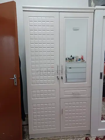 White 2-Door Wardrobe with Mirror and Drawers - Good Condition