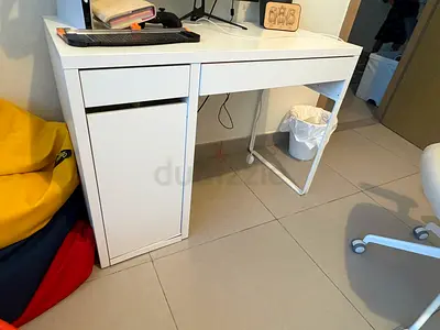 IKEA white computer desk with drawer and storage cabinet - good condition
