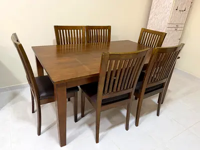 Solid Wood Dining Table Set for 6 – Premium Upholstered Chairs