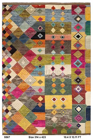 3x4.2 Large Vibrant Geometric Abstract Area Rug afghan wool handmade living room rug
