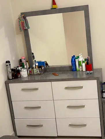 Modern Grey and White 6-Drawer Dresser with Mirror