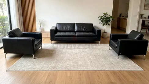 Natuzzi Black Leather 3-Seater Sofa with 2 Matching Armchairs - Modern Set