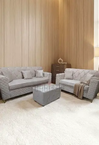 Light beige valvat Quilted Sofa Set  - 3 +2 seater