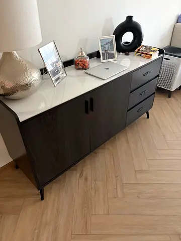 Modern Dark Wood Sideboard / TV Console with White Top