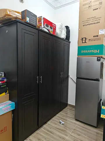 Dark Brown 4-Door Wardrobe and cot with imported mattress (pocket spring) - Good Condition