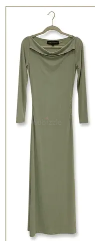 Kathy Ireland long sage green cowl-neck dress — size S