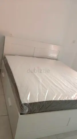 Ikea Malm White wooden double bed frame with mattress - like new