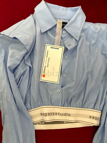 Sagaza Studio x Trendyol Light Blue Cropped Shirt