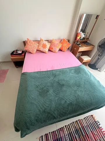 Queen Bed with orthopaedic Mattress and 2 Side Tables and a dressing table with stool Ready to Use