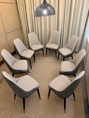 Set of 8 Modern Grey Upholstered Dining Chairs — Excellent Condition