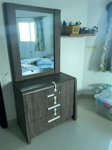 Wooden Dresser with Mirror and 3 Drawers - Grey Oak