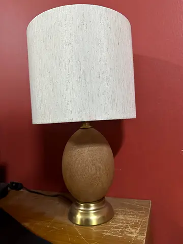 Wooden Base Table Lamp with White Fabric Shade - 1 year used