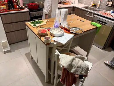 White Kitchen Island with 2 Bar Stools - Modern Counter Table