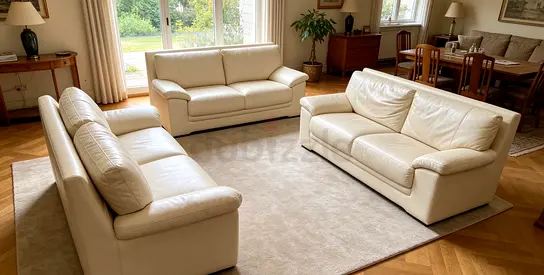 Set of 3 Cream Leather Sofas — Good Condition, Classic Design