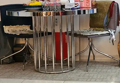 Round Chrome Dining Table with Two Chairs