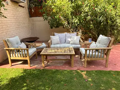 Teak Outdoor Garden Sofa Set with Cushions - 4 Pieces