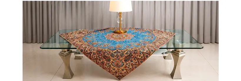 Glass Top Coffee Table with Decorative Runner