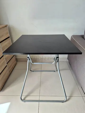 Compact Black Folding Table with Metal Frame - Good Condition