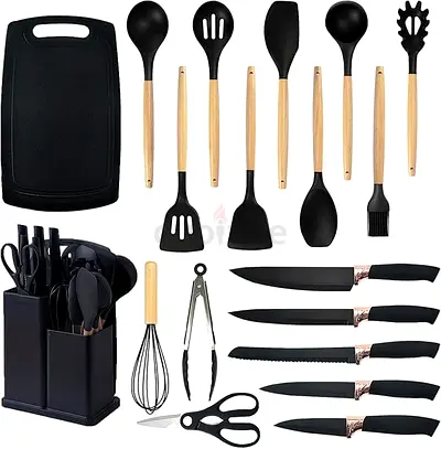 19-Piece Silicone Kitchen Utensil Set Heat-Resistant Cooking Tools with Wooden