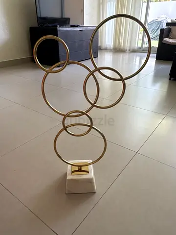 Brass Circle Sculpture on Marble Base - Decorative Table Ornament